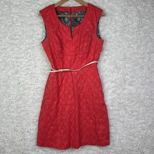 Donna Ricco New York Red Textured Geometric V Neck Sleeveless Dress Sz‎ 8 Career